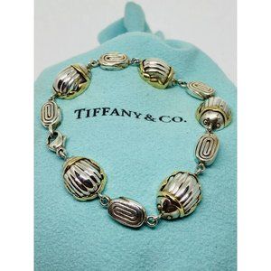 Tiffany & Co RARE Silver 18K Gold Gold Scarab Bee Bug Link Bracelet Pouch Box!